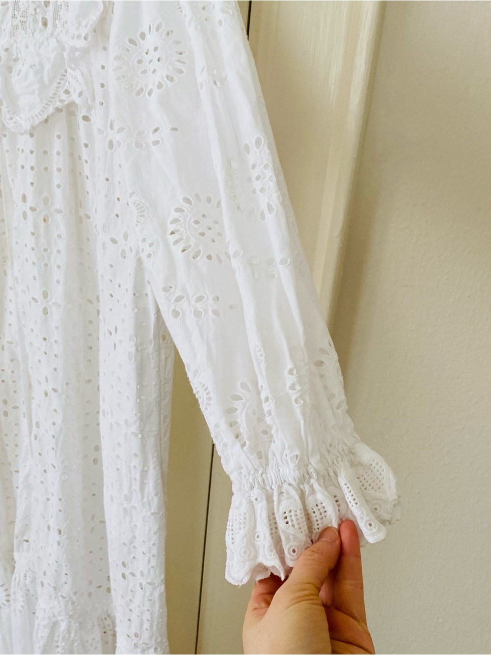 $495 LoveShackFancy Elspeth White Lace Crochet Scalloped Broderie Shirt Dress XS - Picture 8 of 15